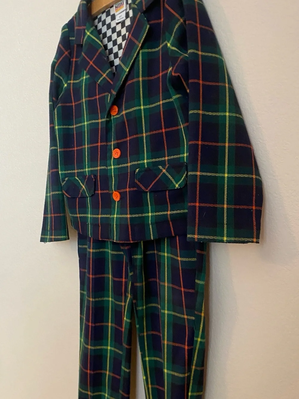 Harajuku Mini 2 Piece Suit Set in Navy and Green with Orange Buttons